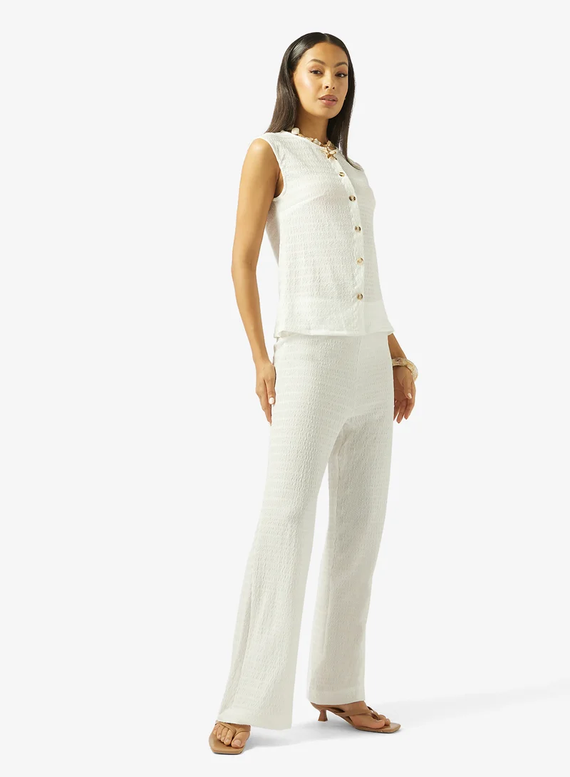 جينجر Button Up Longline Vest & Straight Fit Pant Coord Set